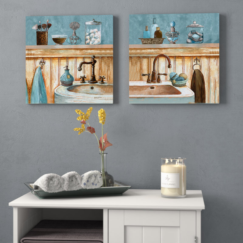 Red Barrel Studio® Powder Blue Bathroom Still Life Scenes by Gregory Gorham 2 Piece Unframed